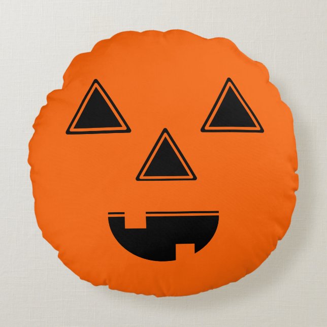 Halloween Pumpkin Ansikte Pillow Rund Kudde (Framsidan)