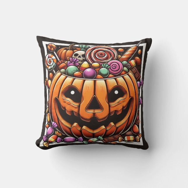 Halloween Pumpkin Basket Pillow Kudde (Framsida)