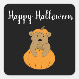Halloween Pumpkin Bear Stickers Fyrkantigt Klistermärke