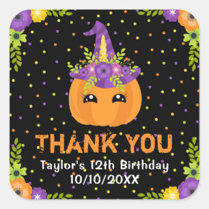 Halloween Pumpkin Birthday Black Tack Square Fyrkantigt Klistermärke