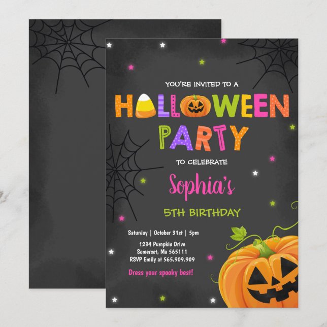 Halloween Pumpkin Birthday Inbjudan (Fram/baksida)