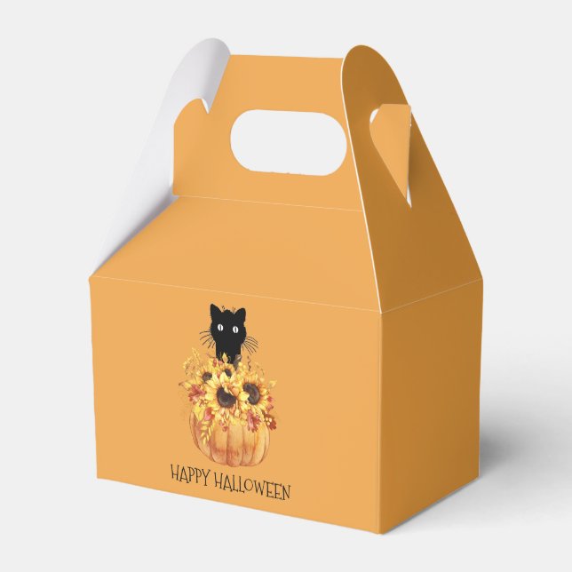 Halloween Pumpkin Black Cat Favor Box Presentaskar (Framsidan Sidan)