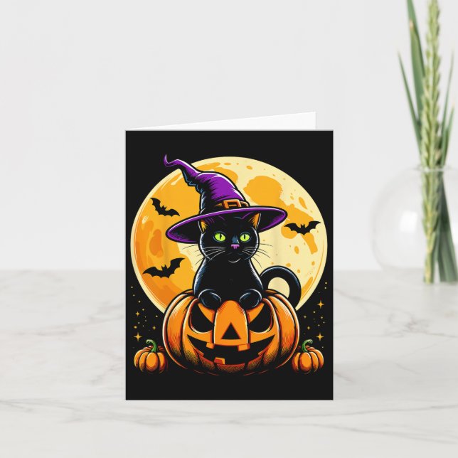 Halloween Pumpkin Black Cat Kort (Framsida)