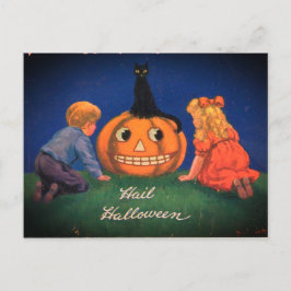 Halloween Pumpkin & Black Cat Vintage Helg Vykort