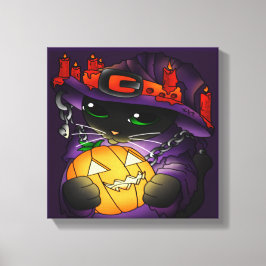 Halloween Pumpkin Black Witch Cat Canvastryck