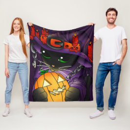 Halloween Pumpkin Black Witch Cat Fleecefilt