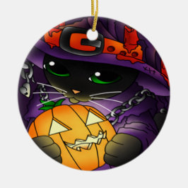 Halloween Pumpkin Black Witch Cat Julgransprydnad Keramik