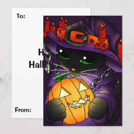 Halloween Pumpkin Black Witch Cat Kort