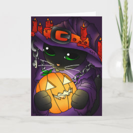 Halloween Pumpkin Black Witch Cat Kort