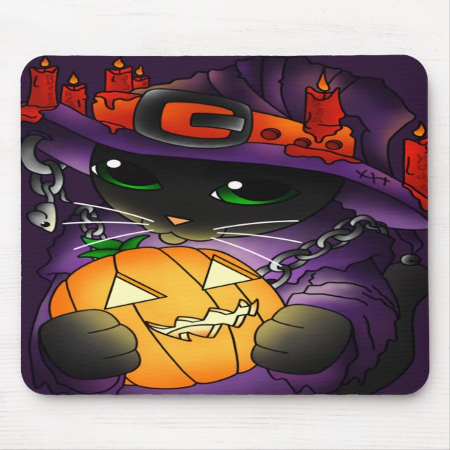 Halloween Pumpkin Black Witch Cat Musmatta (Framsidan)