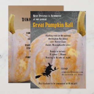 Halloween Pumpkin Boll + Menu Witch-inbjudan Inbjudningar