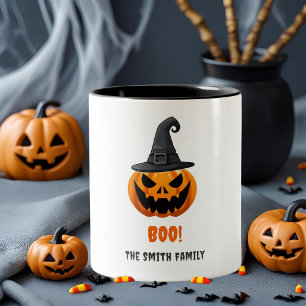 Halloween Pumpkin "BOO" - Personlig Namn! Två-Tonad Mugg
