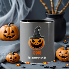 Halloween Pumpkin "BOO" - Personlig Namn! Två-Tonad Mugg