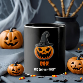 Halloween Pumpkin "BOO" - Personlig Namn! Två-Tonad Mugg