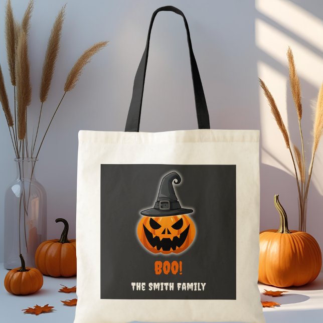 Halloween Pumpkin "BOO" - Personlig Namn! Tygkasse (Skapare uppladdad)
