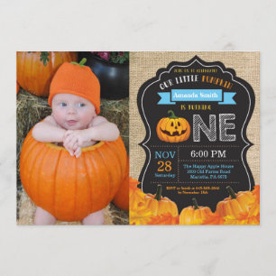 Halloween Pumpkin Boy 1a Birdday Blue Burlap Inbjudningar
