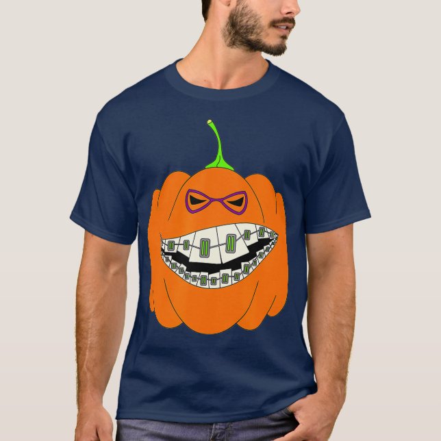 Halloween Pumpkin Braces Orthodontics Horror T Shirt (Framsida)