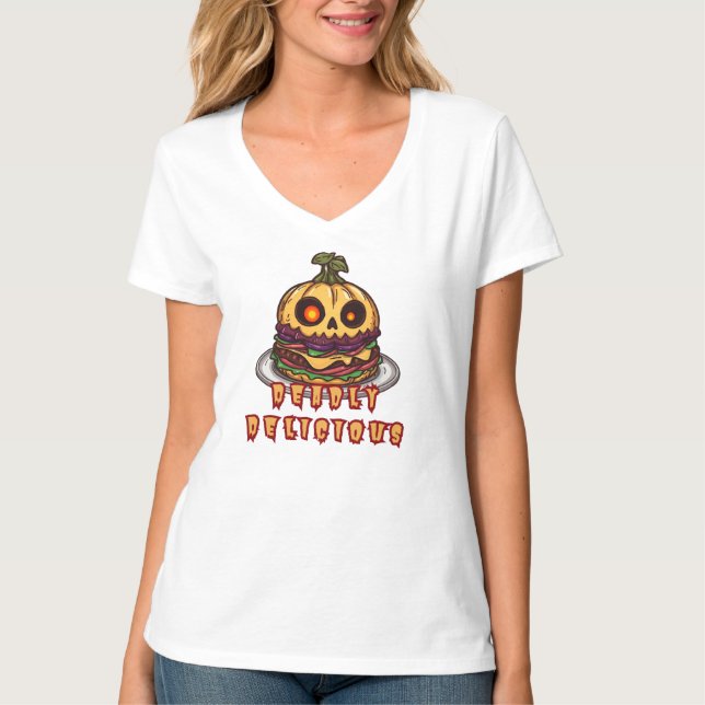 Halloween Pumpkin Burger woman  tshirt T Shirt (Framsida)