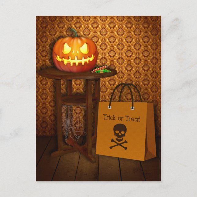 Halloween Pumpkin Bus eller godis Vykort (Framsida)