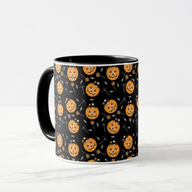Halloween Pumpkin Candy Bucket Black Orange Mugg (Framsida vänster)
