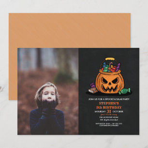 Halloween Pumpkin Candy Kid Photo Födelsedagsfest Inbjudningar