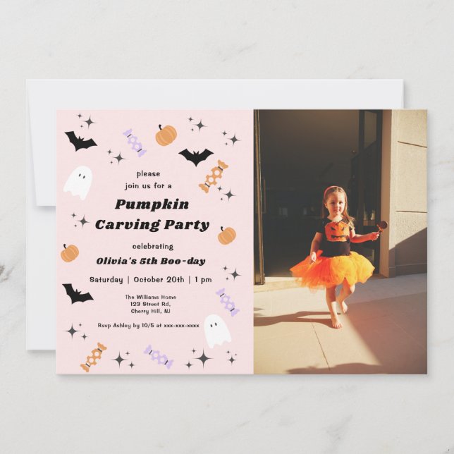 Halloween Pumpkin Carving Birthday-inbjudan Inbjudningar (Framsida)