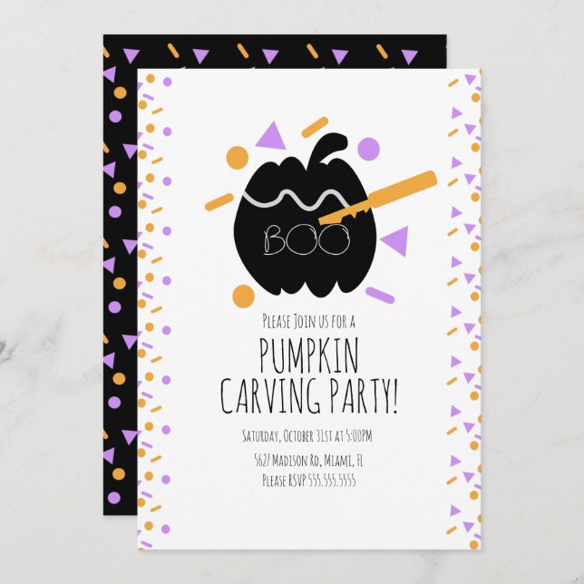 Halloween Pumpkin Carving Black Pumpkin Confetti Inbjudningar (Fram/baksida)