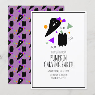 Halloween Pumpkin Carving Cute Ghost Confetti Inbjudningar