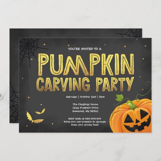 Halloween Pumpkin Carving Party-inbjudan Inbjudningar (Fram/baksida)