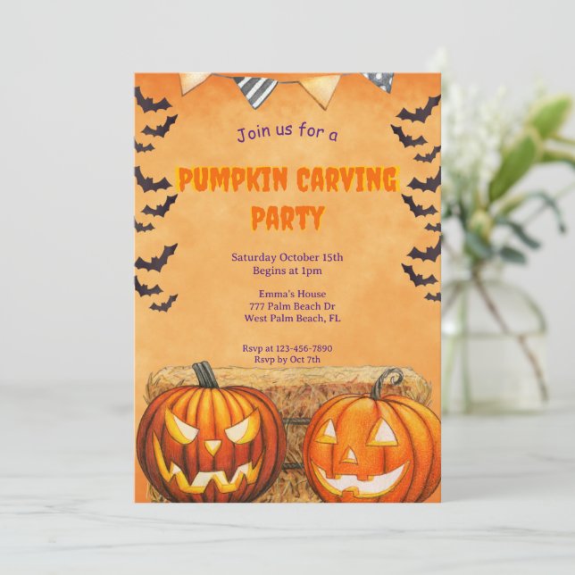Halloween Pumpkin Carving Party-inbjudan Inbjudningar (Stående Fram)