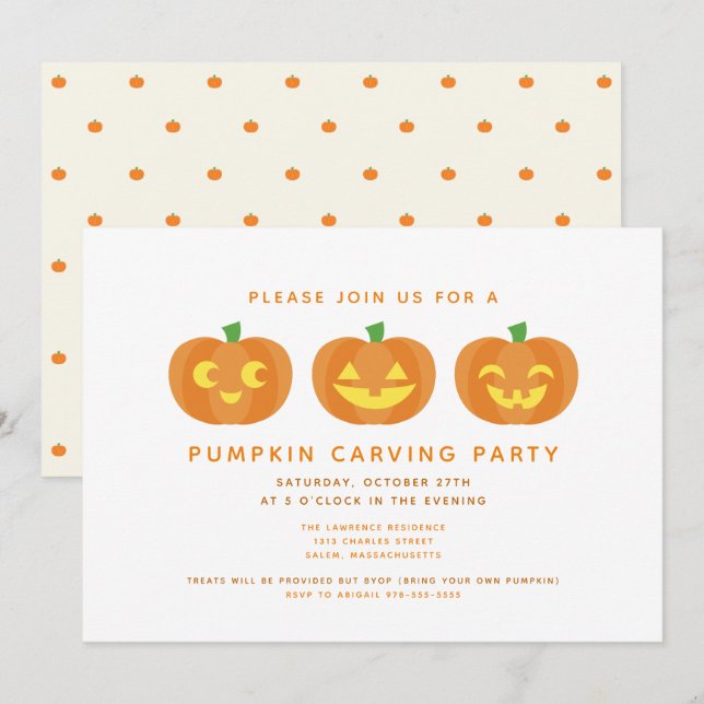 Halloween Pumpkin Carving Party-inbjudan Inbjudningar (Fram/baksida)