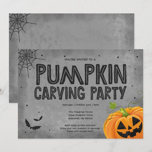 Halloween Pumpkin Carving Party-inbjudan Inbjudningar (Fram/baksida)