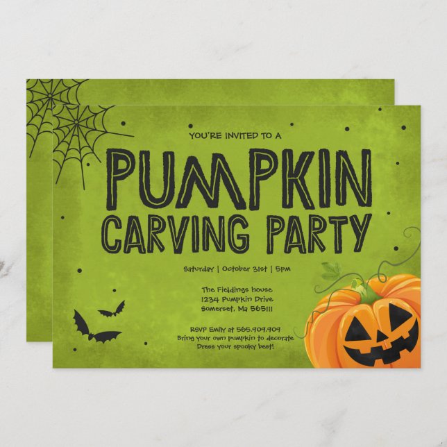Halloween Pumpkin Carving Party-inbjudan Inbjudningar (Fram/baksida)
