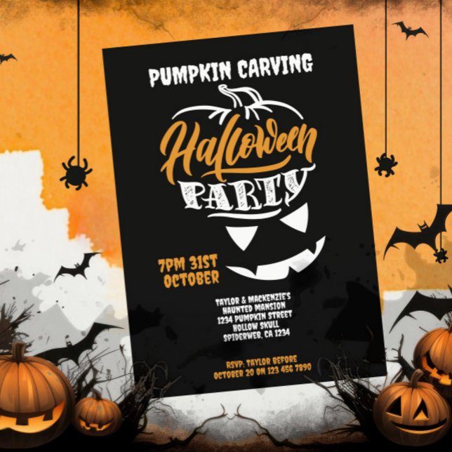 Halloween Pumpkin Carving Party Inbjudningar (Halloween Pumpkin Carving Party Invitation by Ricaso. Digital download available)