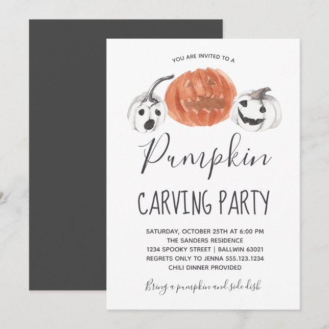 Halloween Pumpkin Carving Party Inbjudningar (Fram/baksida)