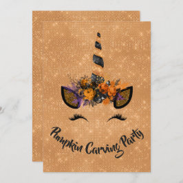 Halloween Pumpkin Carving Party Unicorn Inbjudningar