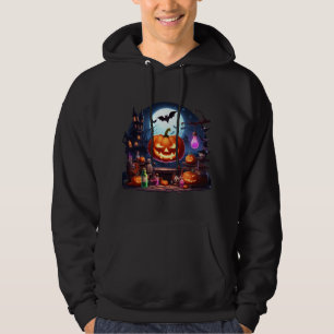 Halloween Pumpkin Castle Party Fladdermus Måne Mag Hoodie
