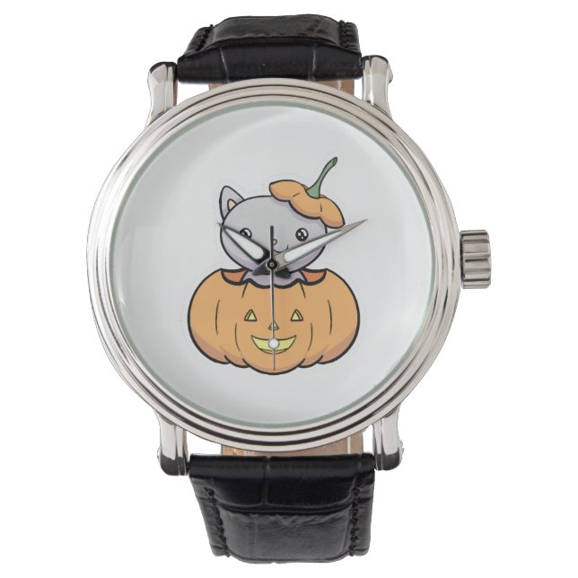 Halloween Pumpkin Cat Armbandsur (Framsida)