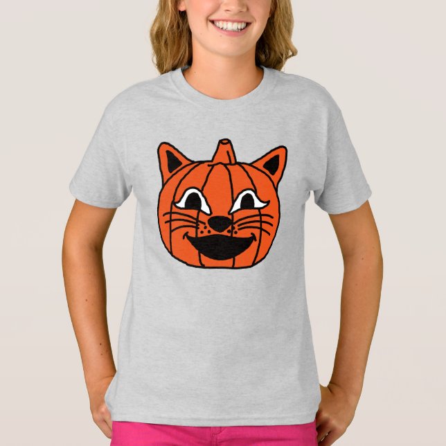 Halloween Pumpkin Cat T Shirt (Framsida)