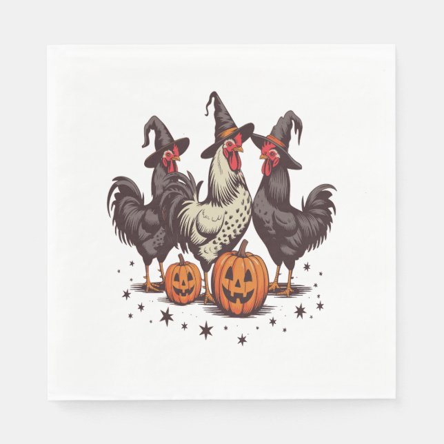 Halloween Pumpkin Chicken Witch Fall Pappersservett (Framsidan)