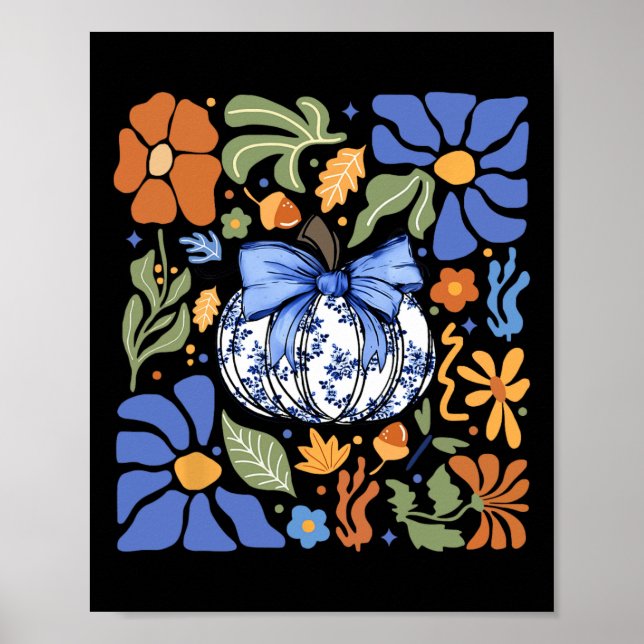 Halloween Pumpkin Chinoiserie Blue&amp; White Flo Poster (Framsidan)