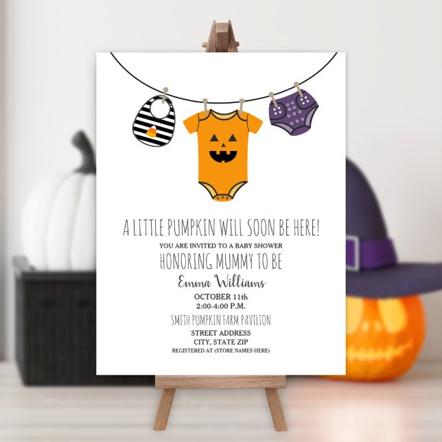 Halloween Pumpkin Clothesline Baby Shower Inbjudningar (Skapare uppladdad)