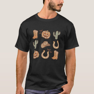 Halloween Pumpkin Costume Cowboy Hat Horseshoe Fla T Shirt