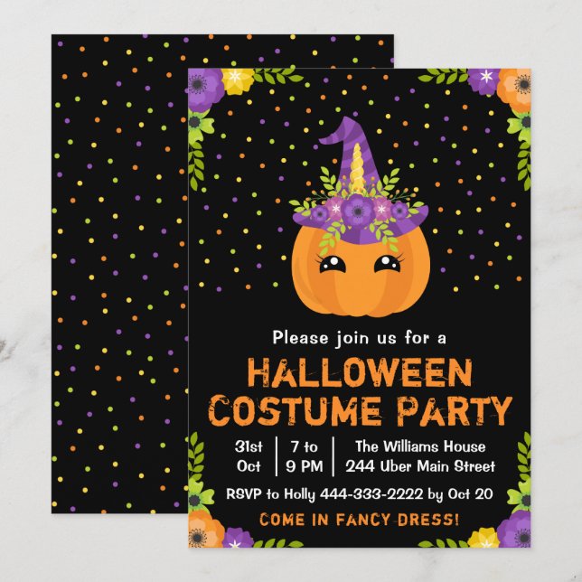Halloween Pumpkin Costume Party Black-inbjudan Inbjudningar (Fram/baksida)