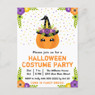 Halloween Pumpkin Costume Party White vykort