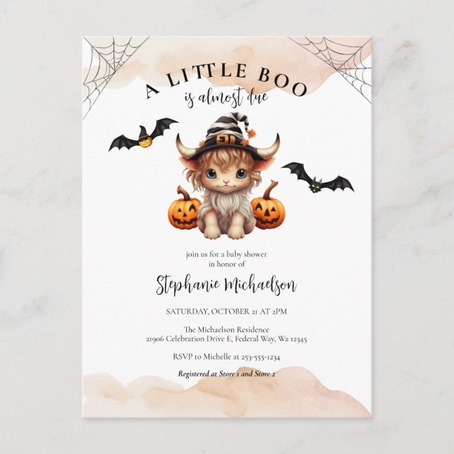 Halloween Pumpkin Cow Little Boo Baby Shower Vykort (Framsida)