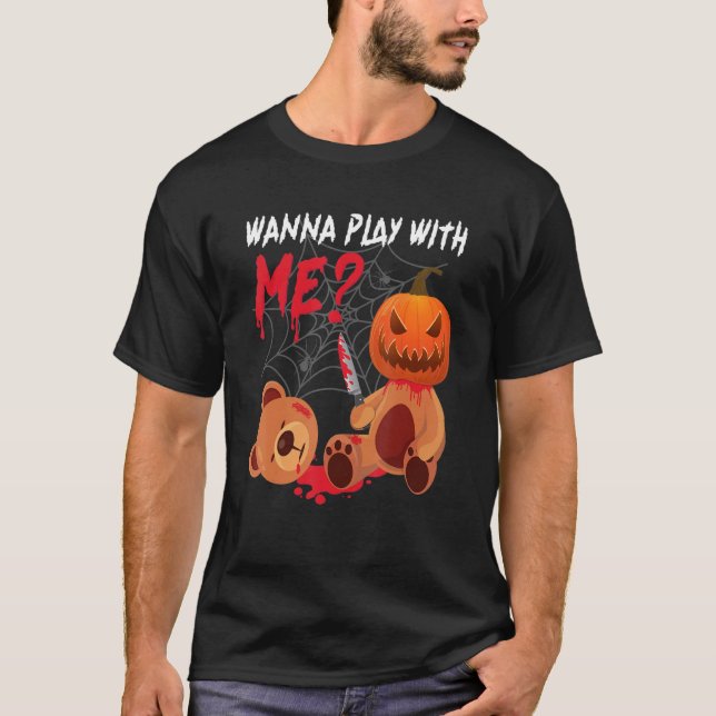 Halloween Pumpkin Creepy Cute Murder Headless Bear T Shirt (Framsida)
