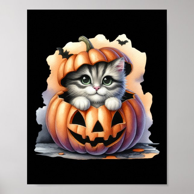 Halloween Pumpkin Cute Cat Girl Poster (Framsidan)