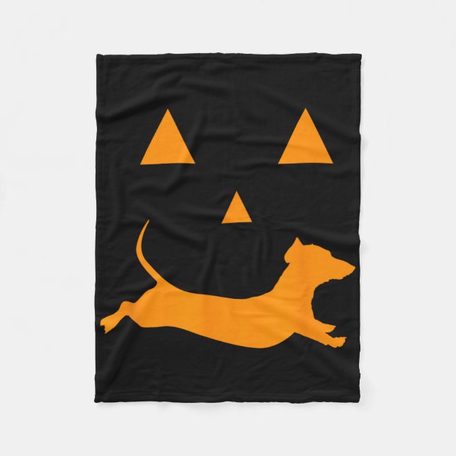Halloween Pumpkin Dachshund Jack-o-lantern Costume Fleecefilt (Framsidan)