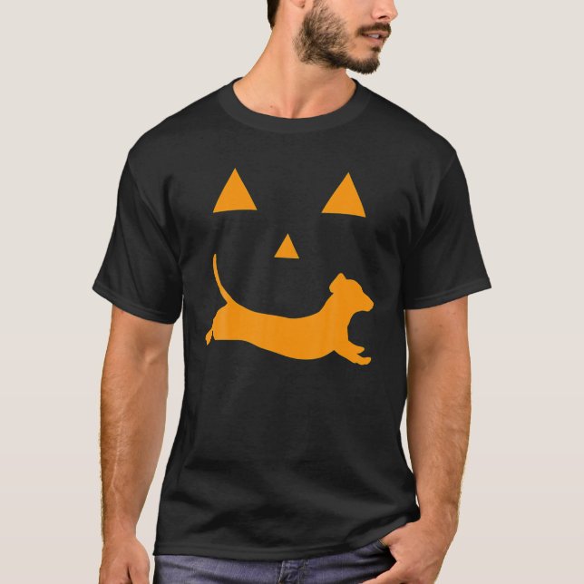 Halloween Pumpkin Dachshund Jack-O'-Lantern T Shirt (Framsida)